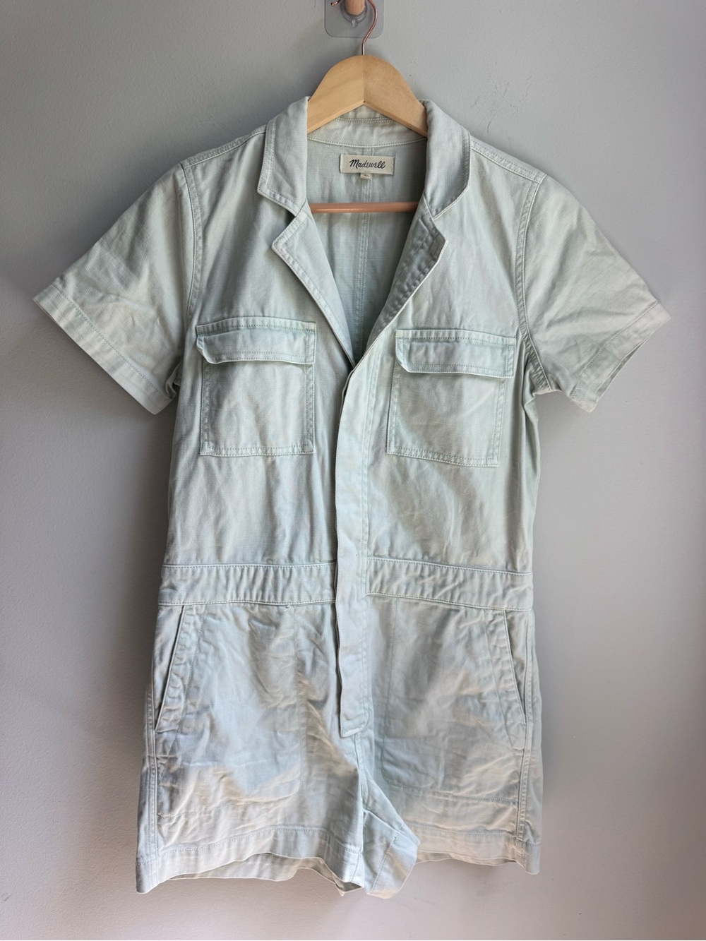 Madewell Women's Short Sleeve Utility Romper in Light Sage